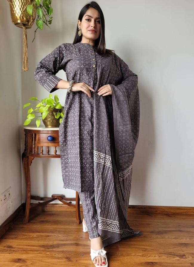 Cotton Brown Casual Wear Printed Readymade Salwar Suit